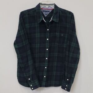 Tommy Hilfiger Shirt Womens XL Black Watch Plaid Flannel Button Down